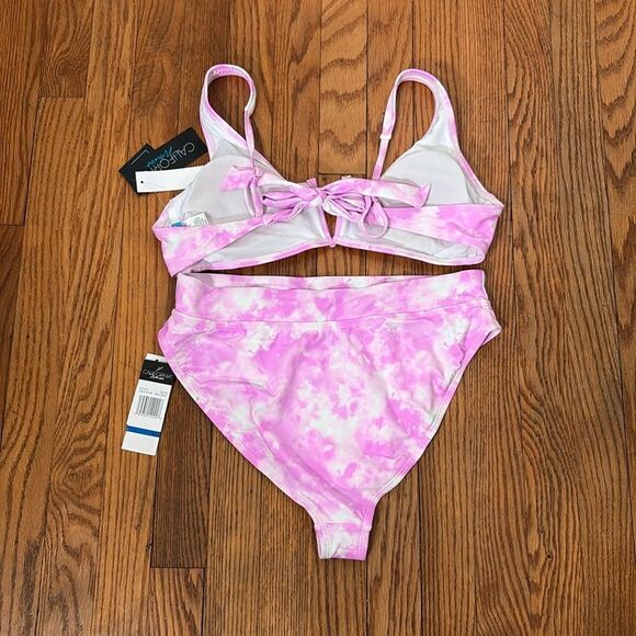 California Waves Bikini Set V-Wire Bralette High Waisted Pink Junior’s XL NWT - Picture 3 of 9